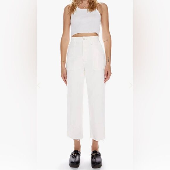 Mother Patch Pocket Private Ankle Fray Jeans White Fairest of them all  28 - Picture 1 of 12